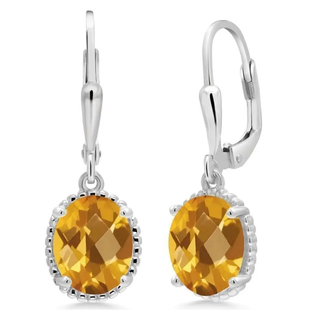 925 Sterling Silver with 3.30 Cttw Madeira CitrineโOval Leverback Earrings
